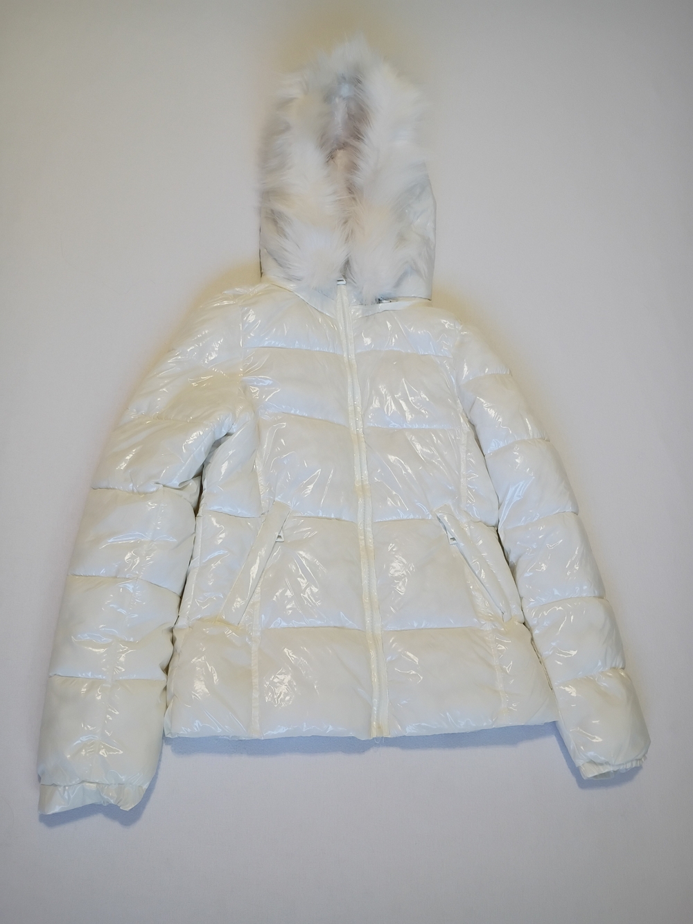Sweet Look Women's Gloss White Hooded Puffer Jacket Coat Size Small Warm Cozy